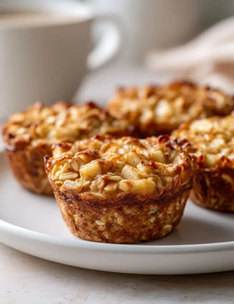 Baked apple cinnamon oatmeal cups served on a plate for a healthy breakfast