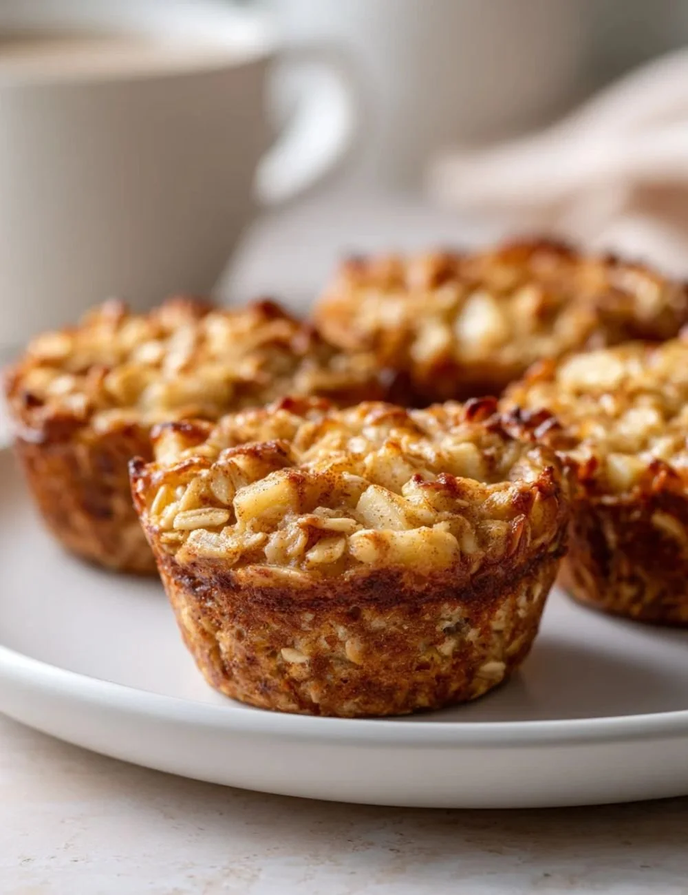 Baked apple cinnamon oatmeal cups served on a plate for a healthy breakfast