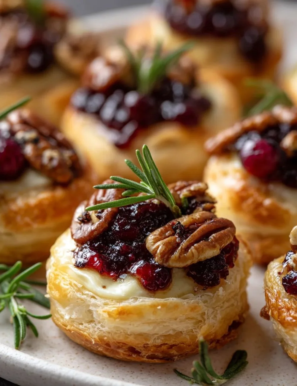 Baked cranberry Brie bites appetizer served on a platter