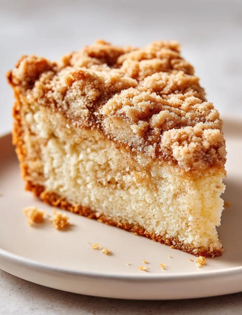 Delicious banana crumb coffee cake topped with a buttery crumble