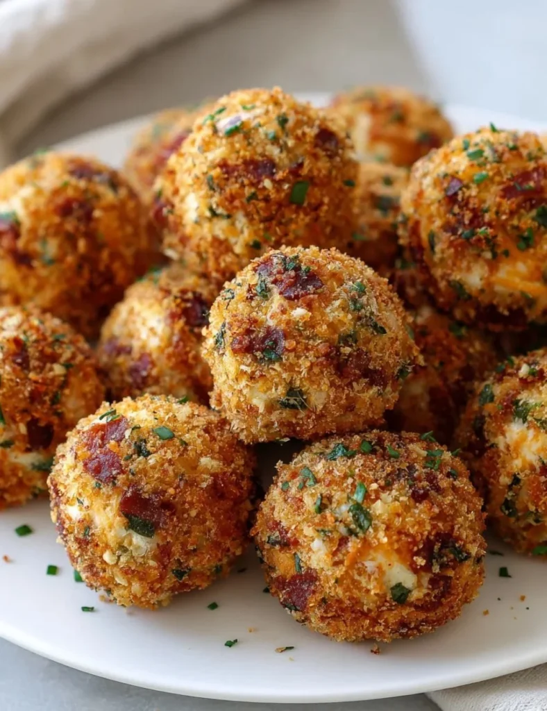 Beef Bacon Jalapeño Popper Cheese Balls served on a plate