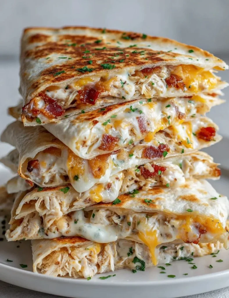 Delicious Chicken Beef Bacon Ranch Quesadilla on a plate