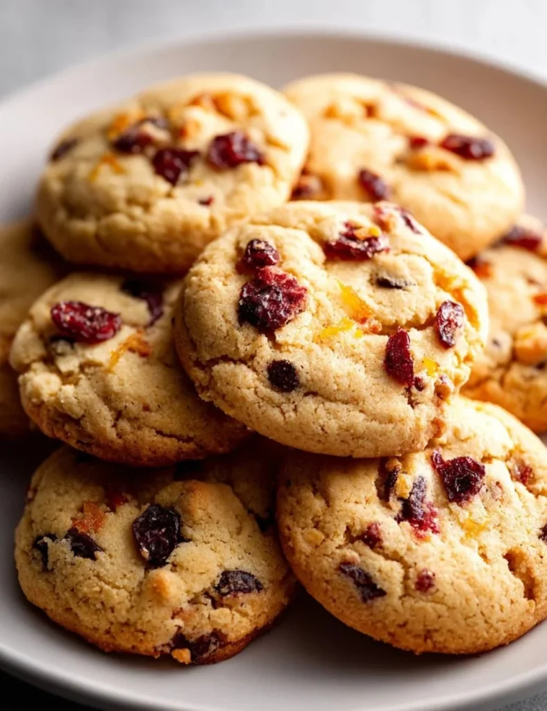 Delicious Christmas Cranberry Orange Cookies on a festive plate