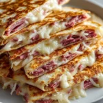 Delicious Corned Beef Swiss Reuben Quesadillas served on a plate