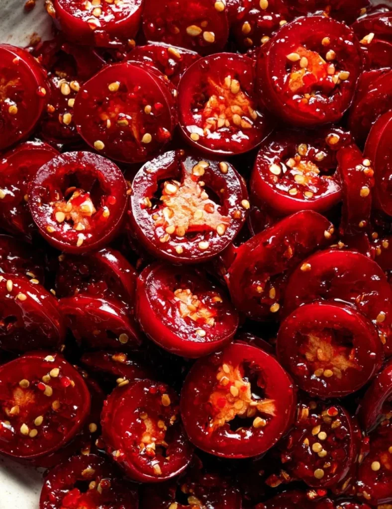 Jar of homemade Cranberry Jalapeno Cowboy Candy with fresh ingredients