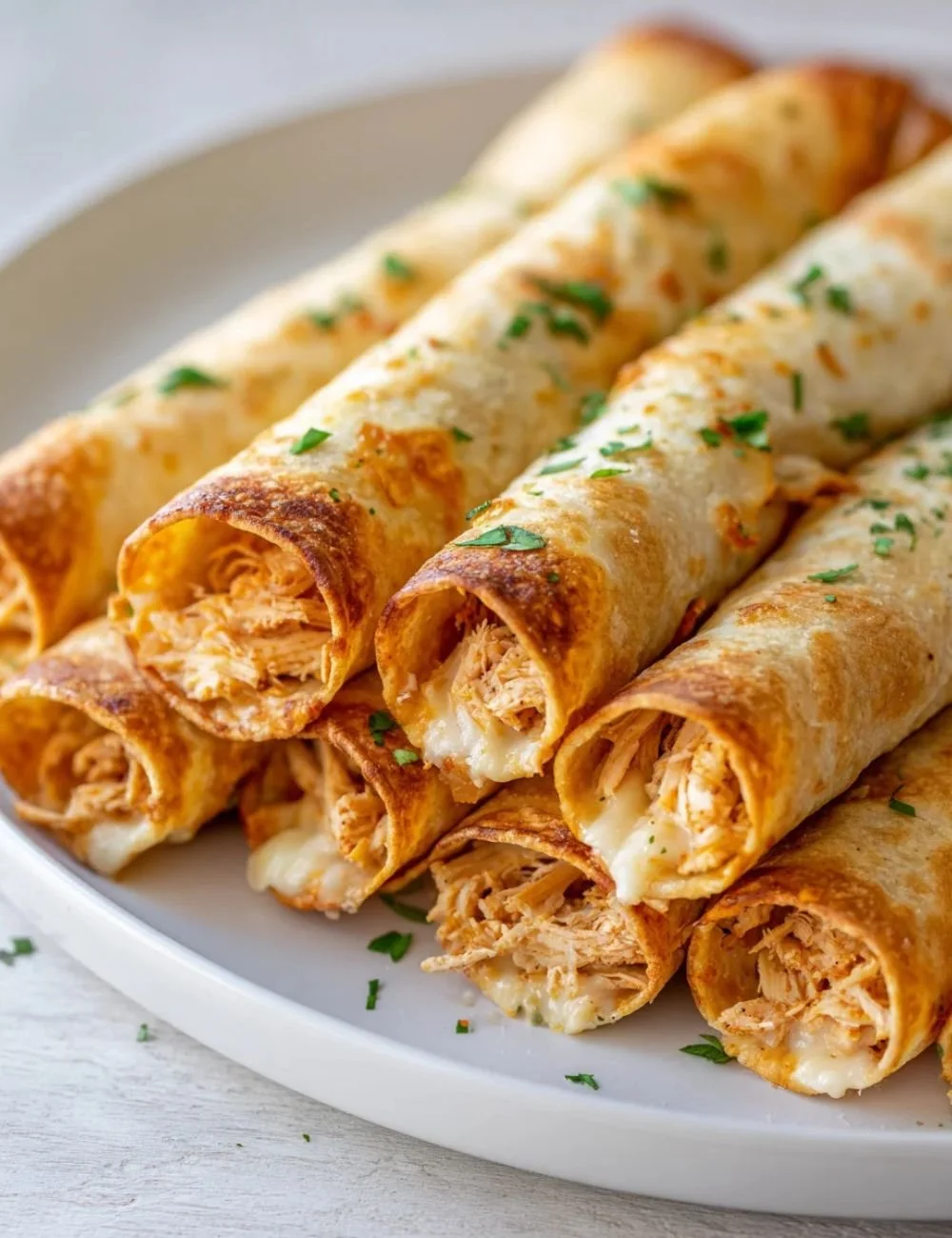 Delicious crispy chicken taquitos served with salsa and guacamole