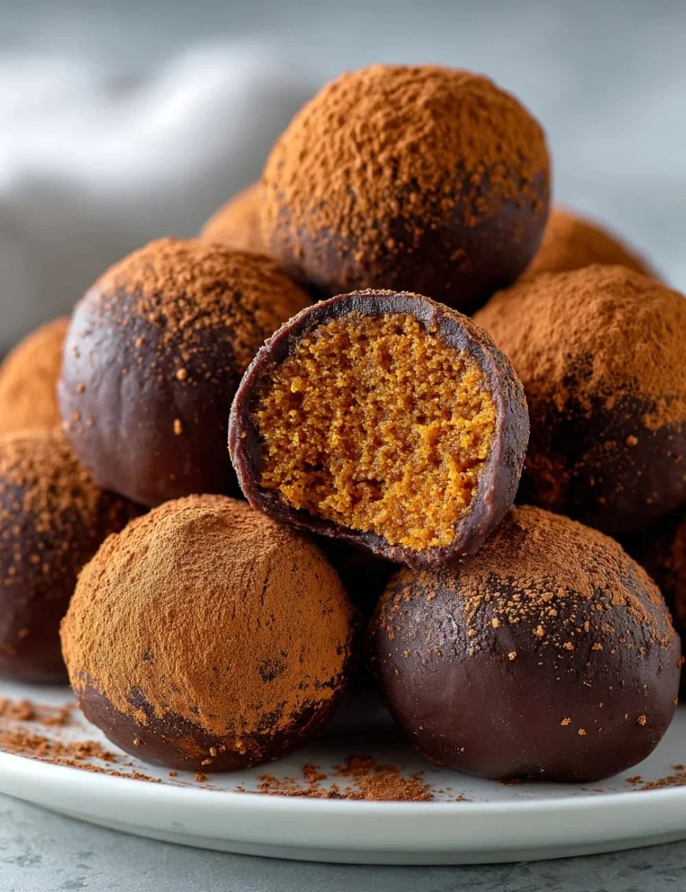 Decadent spiced gingerbread truffles beautifully arranged on a festive plate.