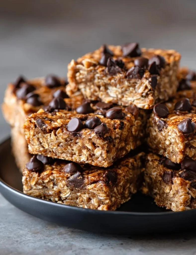 Homemade delicious banana oatmeal bars on a plate