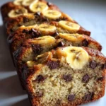 Loaf of delicious Greek yogurt banana bread sliced on a wooden board