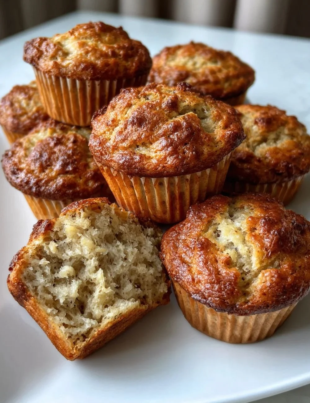 Low calorie Greek yogurt banana muffins fresh out of the oven