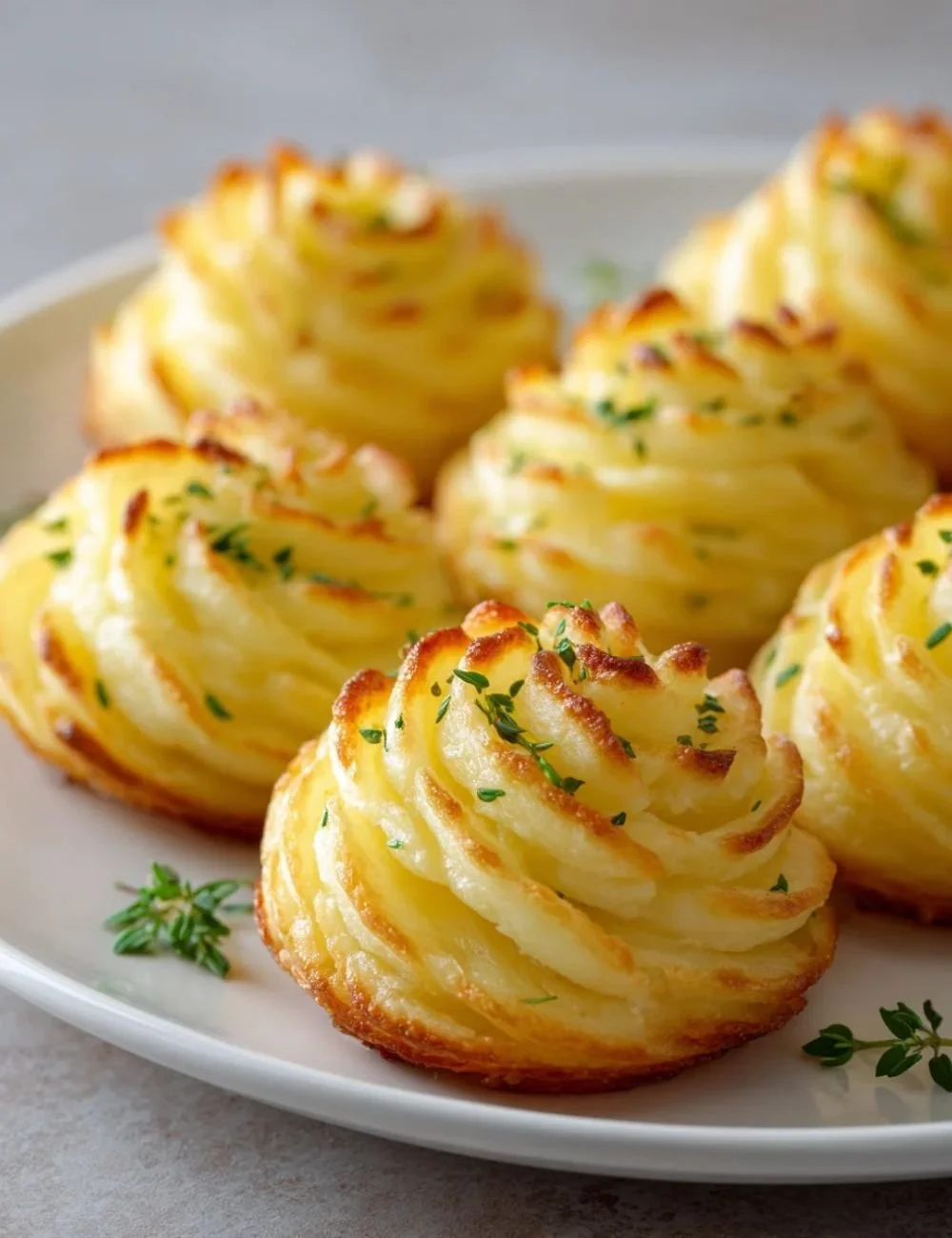 Elegant Duchess Potatoes beautifully piped and baked to golden perfection.