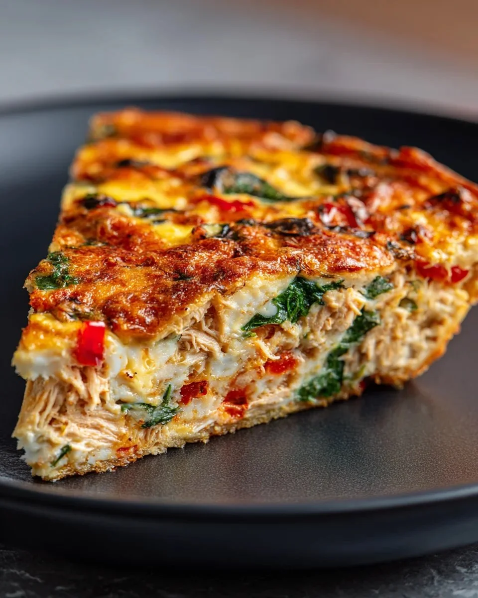 Flaky Mediterranean Tuna Pie topped with herbs and served on a rustic plate