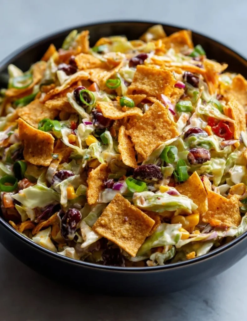 Delicious Frito Cowboy Cabbage dish topped with crunchy Fritos
