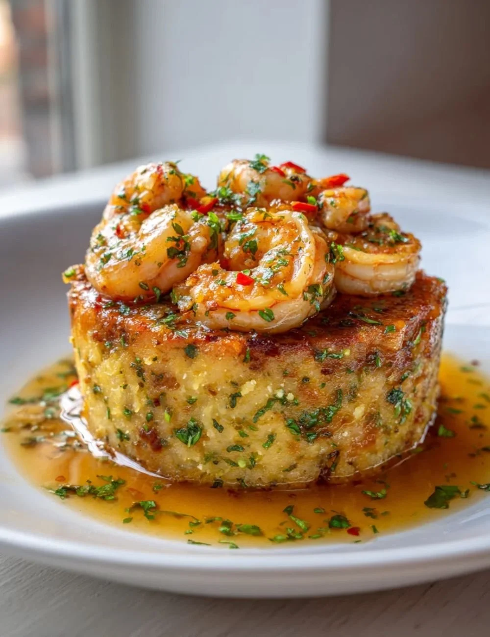 Delicious Garlic Shrimp Mofongo dish served with succulent shrimp and plantains.