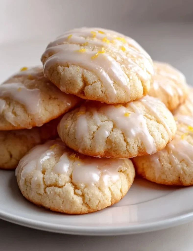 Giada's lemon ricotta cookies with a lemon glaze on a white plate