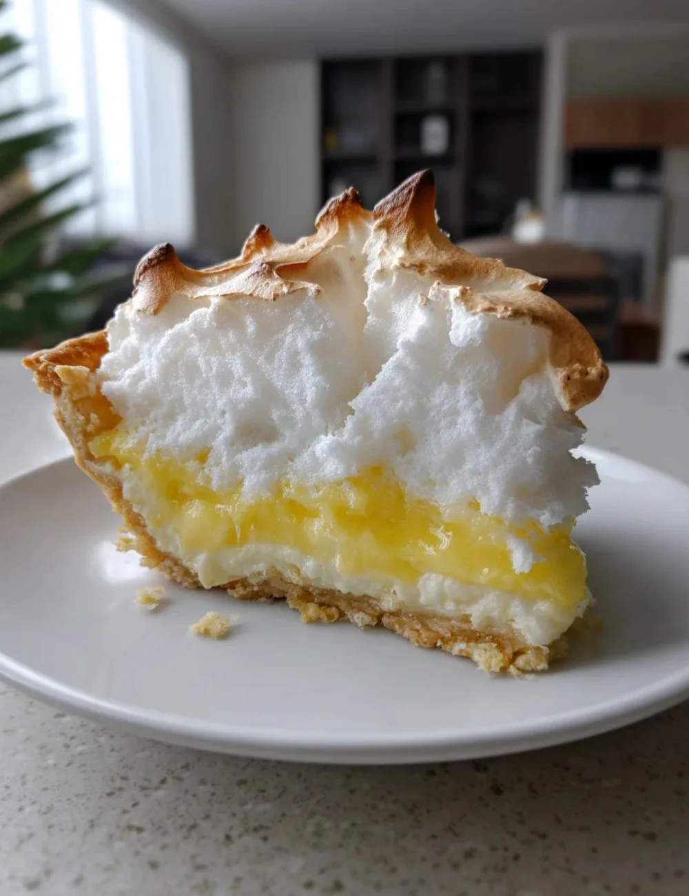 Delicious slice of Grandma's Lemon Meringue Pie with fluffy meringue topping