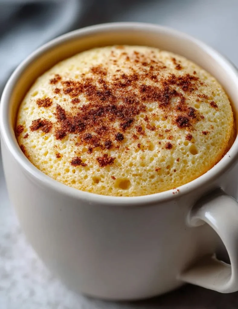 Delicious Greek Yogurt Mug Cake in a mug topped with fresh berries