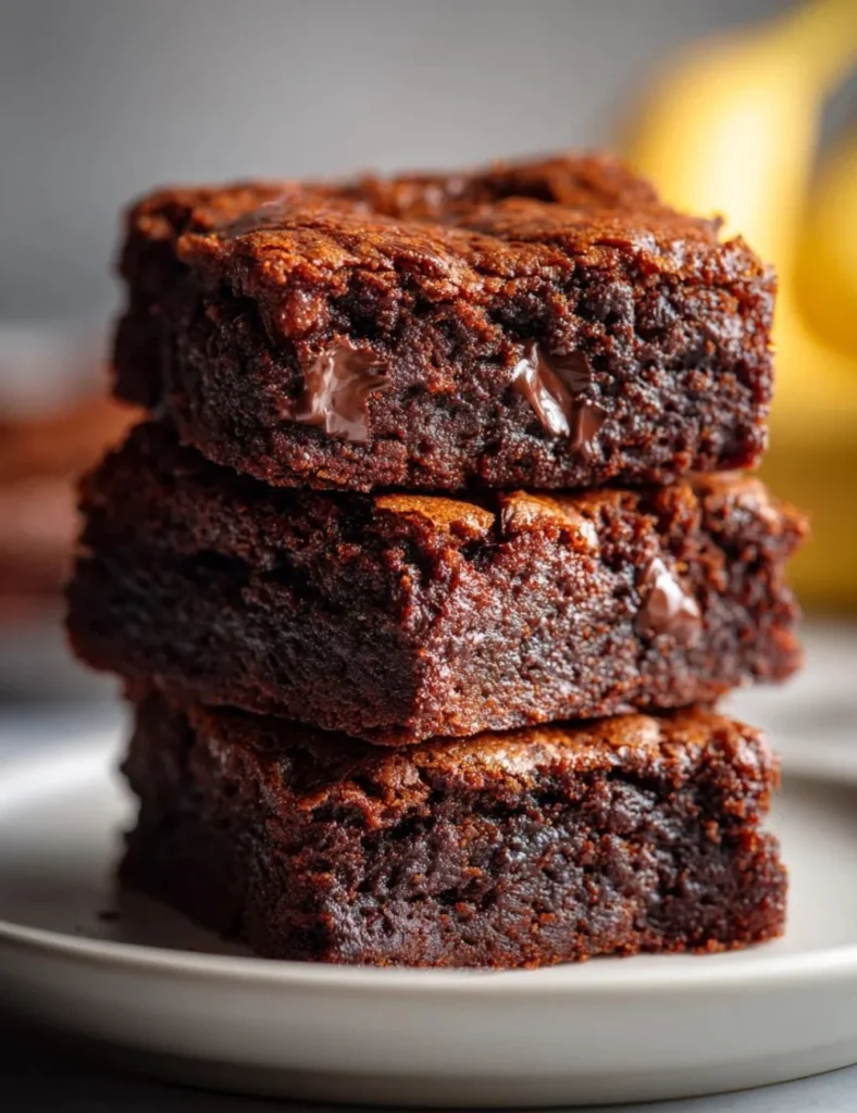 Delicious healthy banana brownies made with ripe bananas and cacao.
