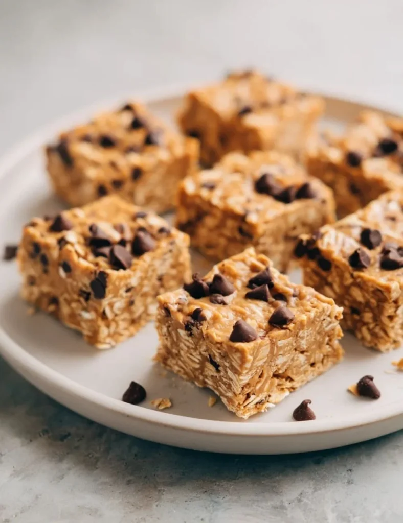 Homemade peanut butter protein bars ready to enjoy, healthy snack option.
