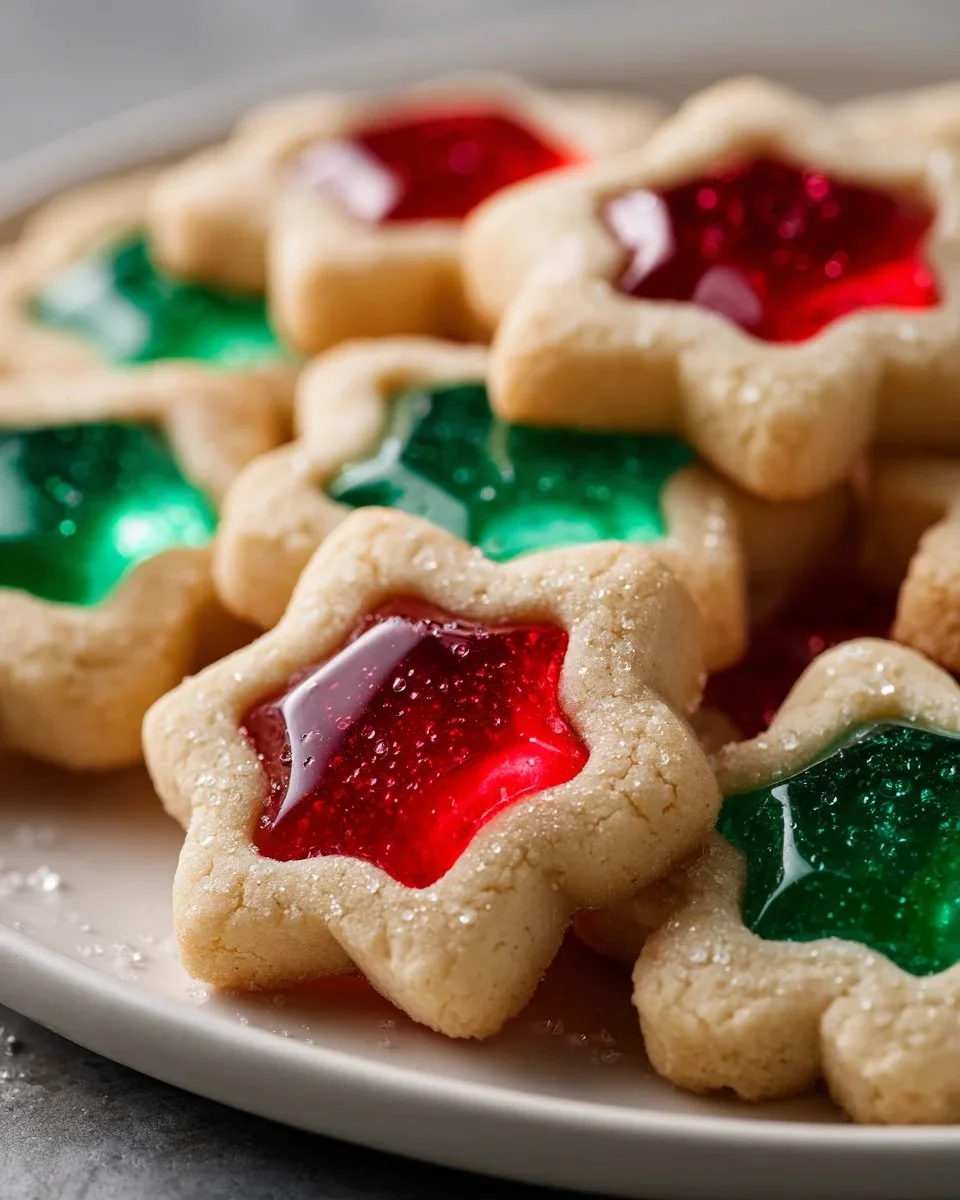 Jewel-toned stained glass cookies with vibrant colors and intricate designs