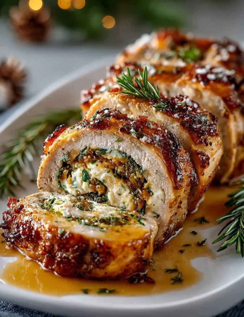 Juicy Christmas stuffed beef roast ready to be served at the holiday dinner table