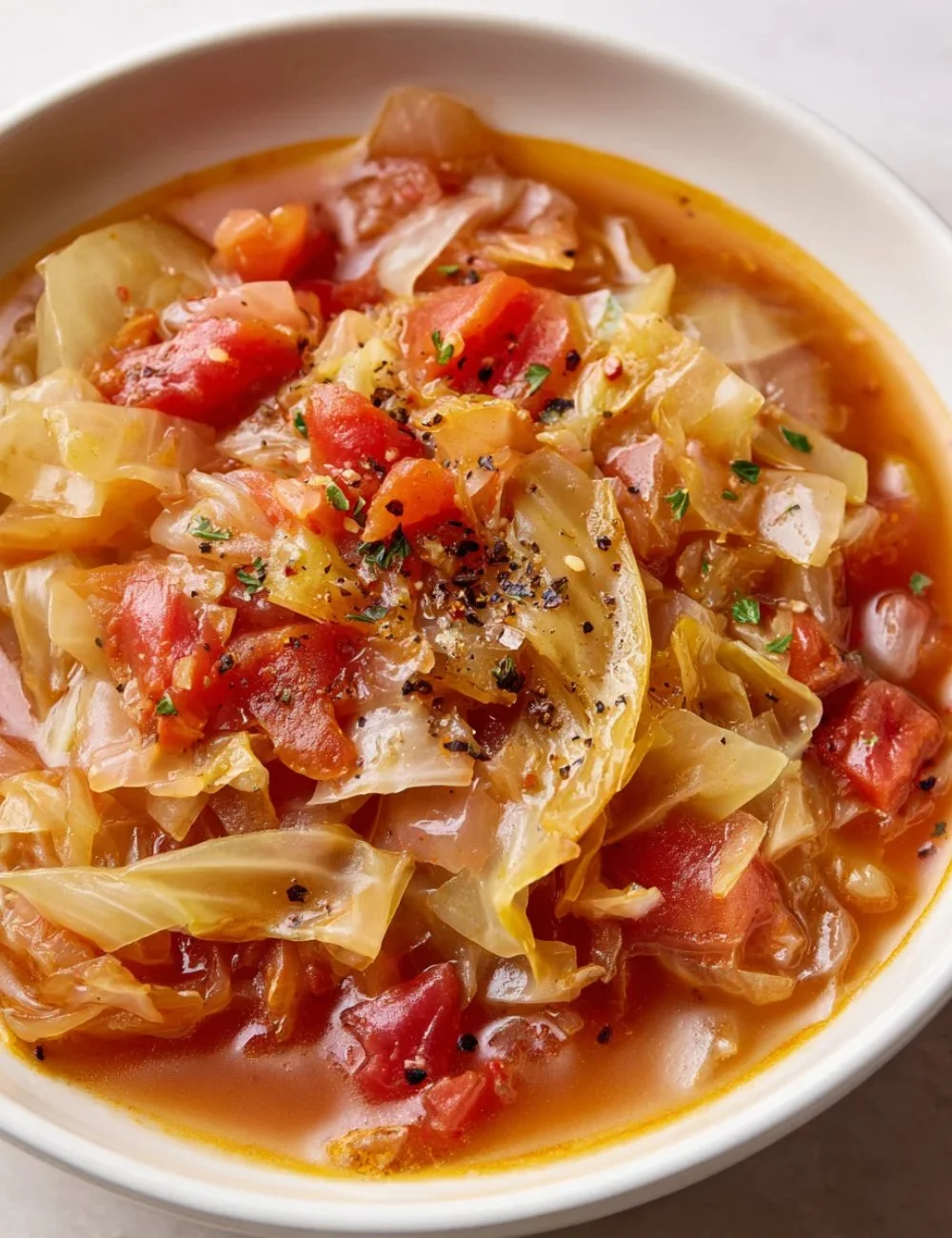 Bowl of Keto Cabbage Soup made with fresh ingredients and spices for a low-carb meal.