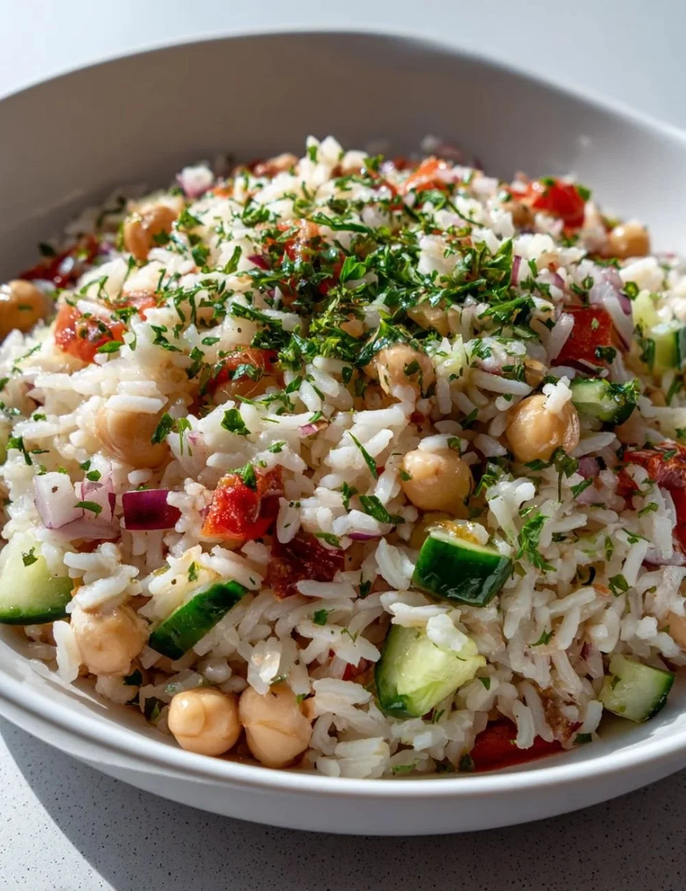 Mediterranean Rice and Beans dish with fresh herbs and spices