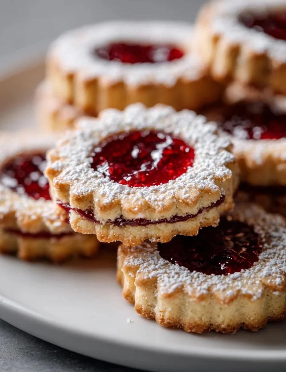 Delicious melt-in-your-mouth Linzer cookies with fruit preserves and powdered sugar