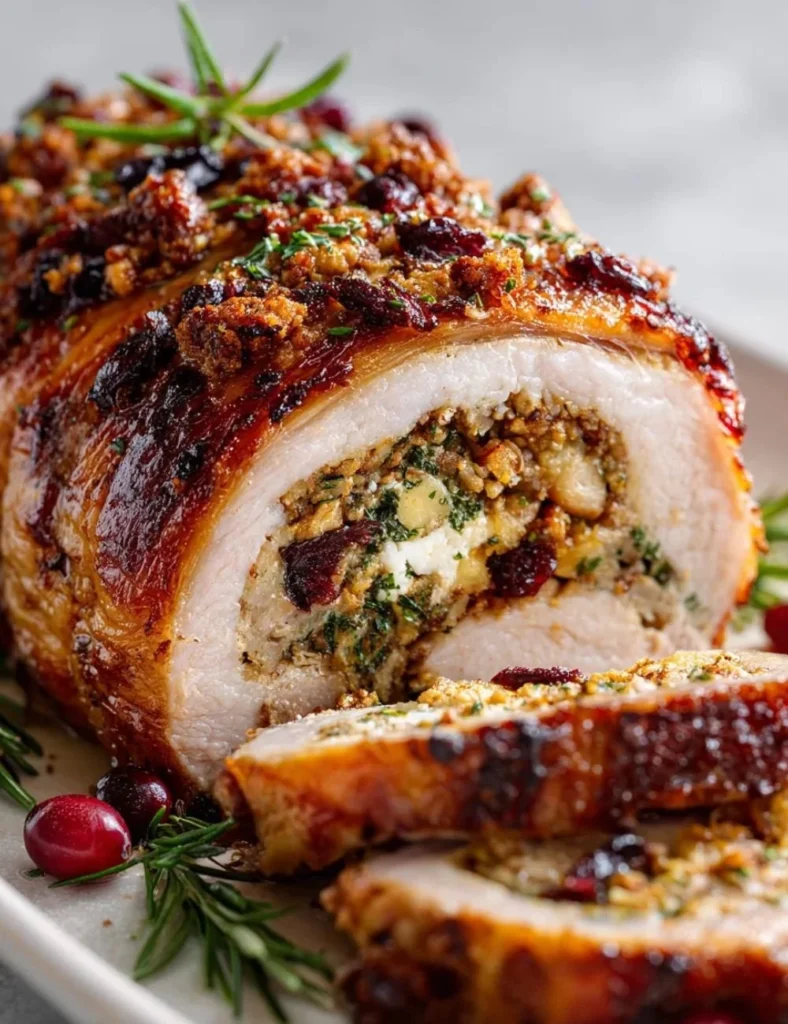 Melt-in-your-mouth stuffed beef roast with herbs and spices.