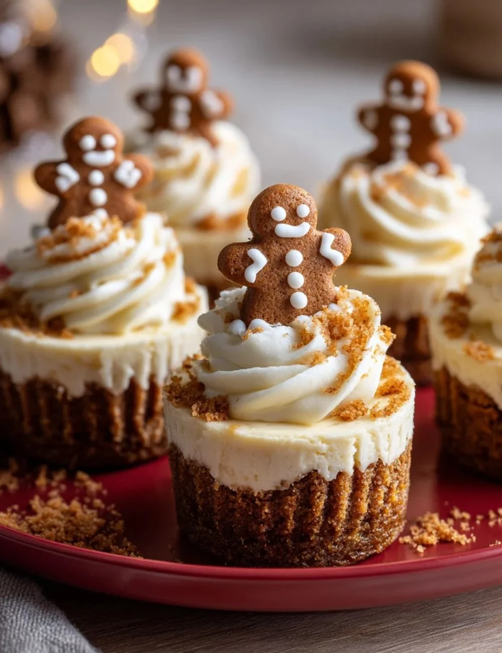 Delicious no-bake gingerbread cheesecake cups topped with festive decorations