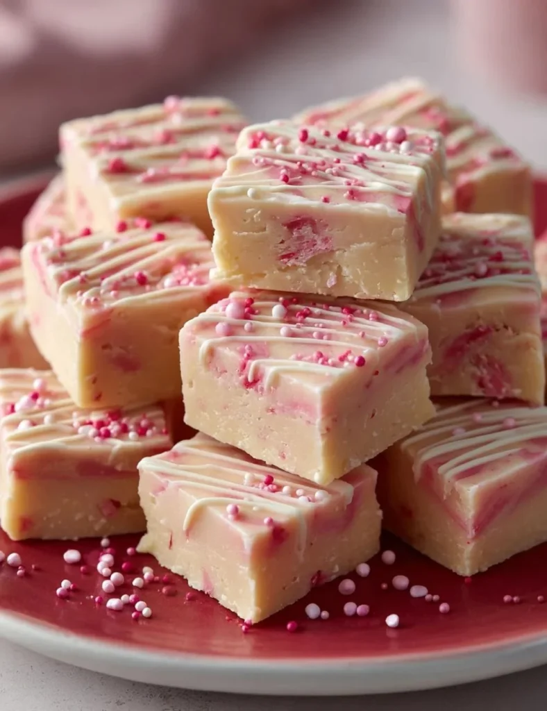 Delicious non-alcoholic Valentine's Day sugar cookie fudge served on a plate