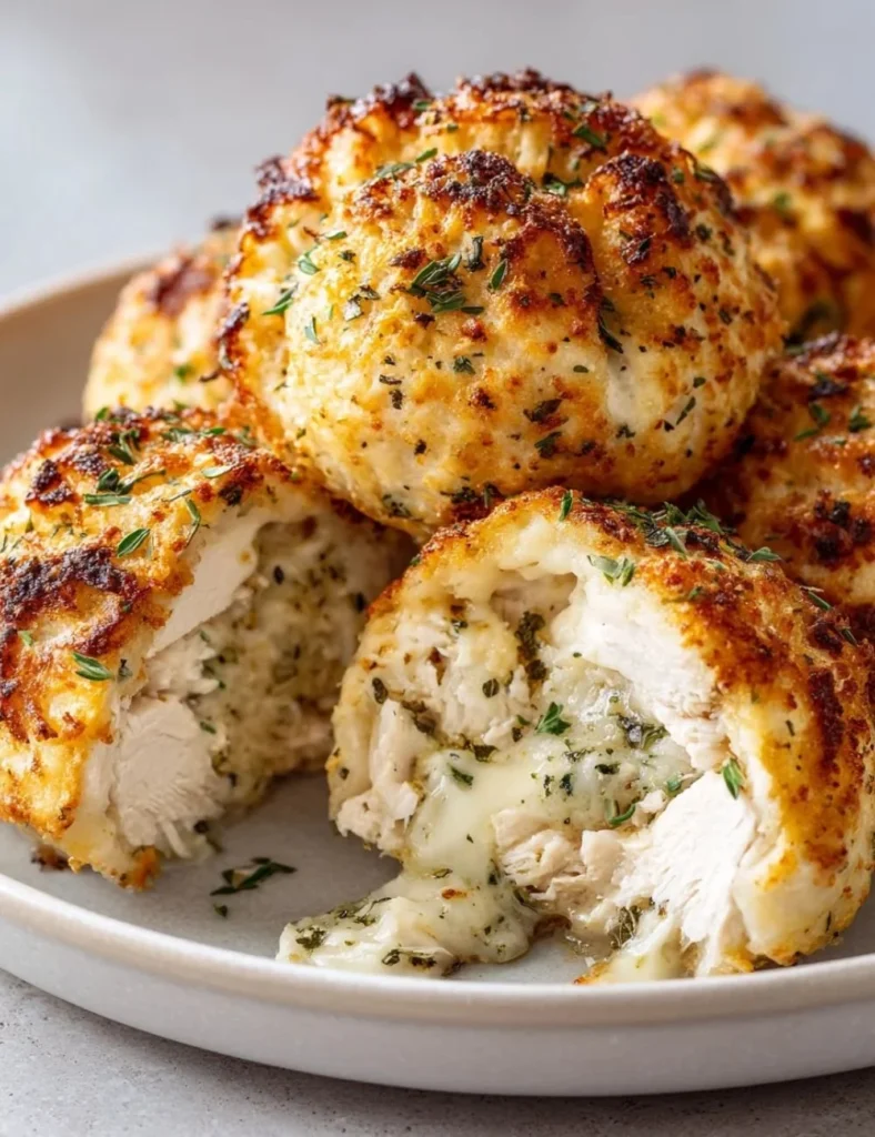 Parmesan Cloud Chicken Bombs ready to serve with a crispy golden exterior.