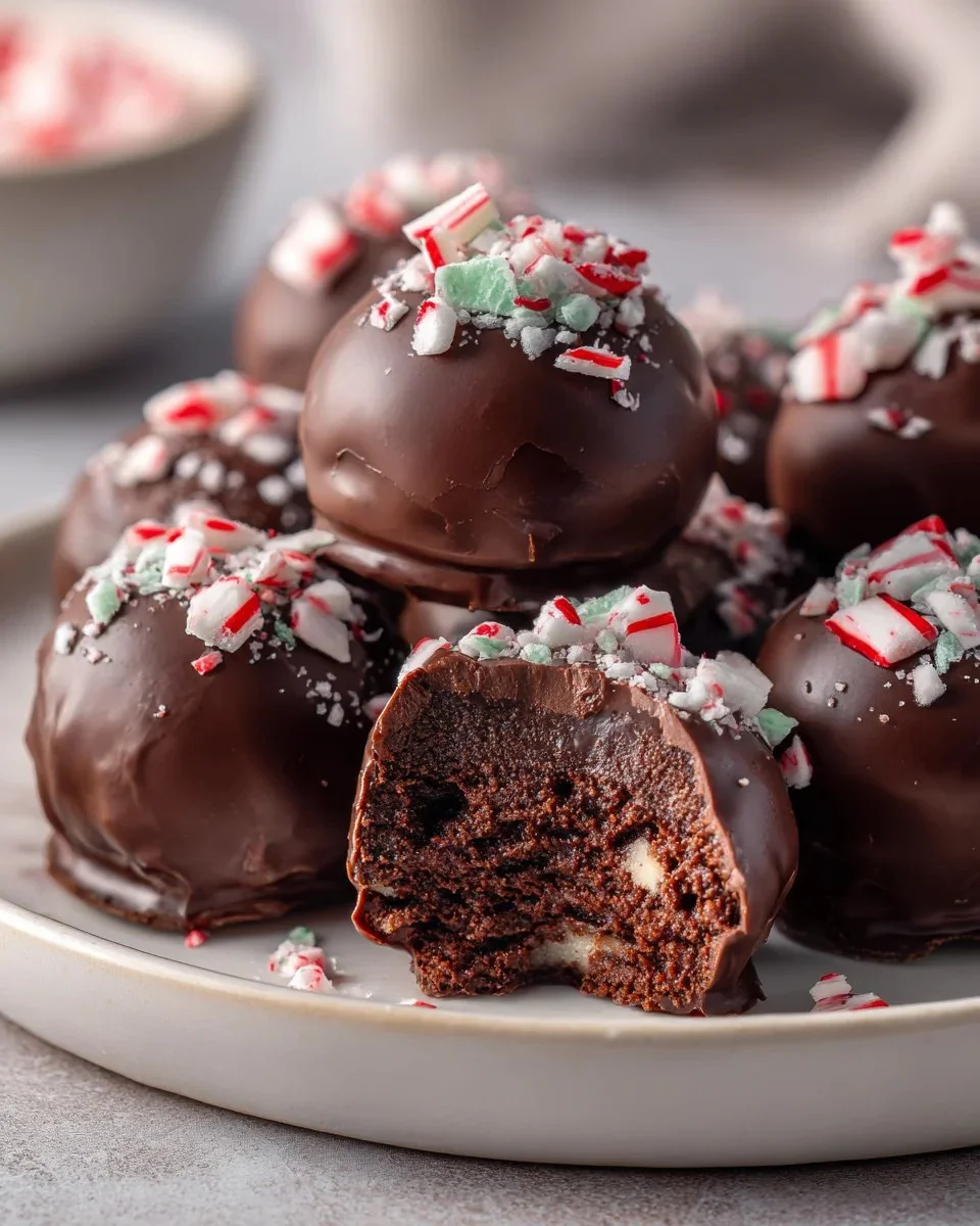 Delicious peppermint brownie truffles topped with crushed candies