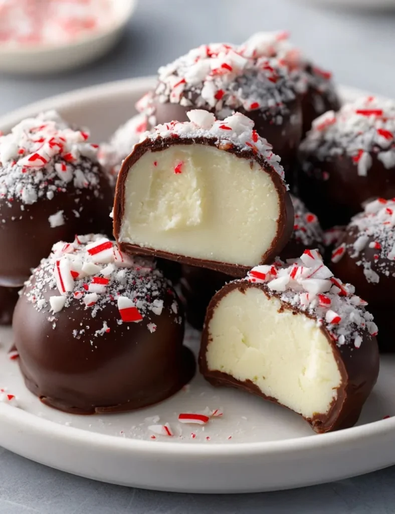 Decadent peppermint truffles with a sprinkle of crushed candy canes