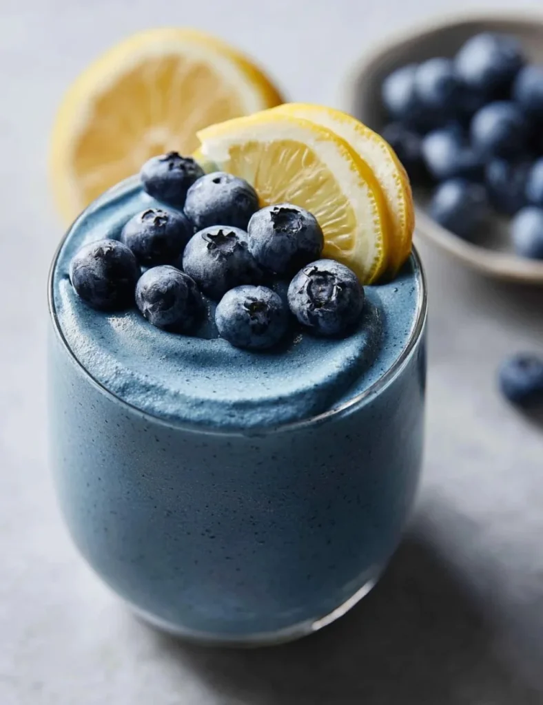 Refreshing anti-inflammatory lemon blueberry smoothie in a glass