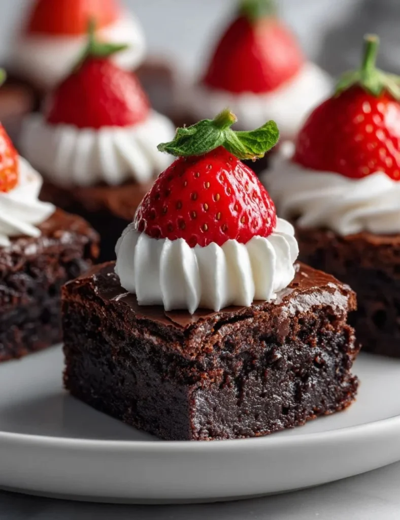 Delicious Santa Hat Brownies decorated for the holidays