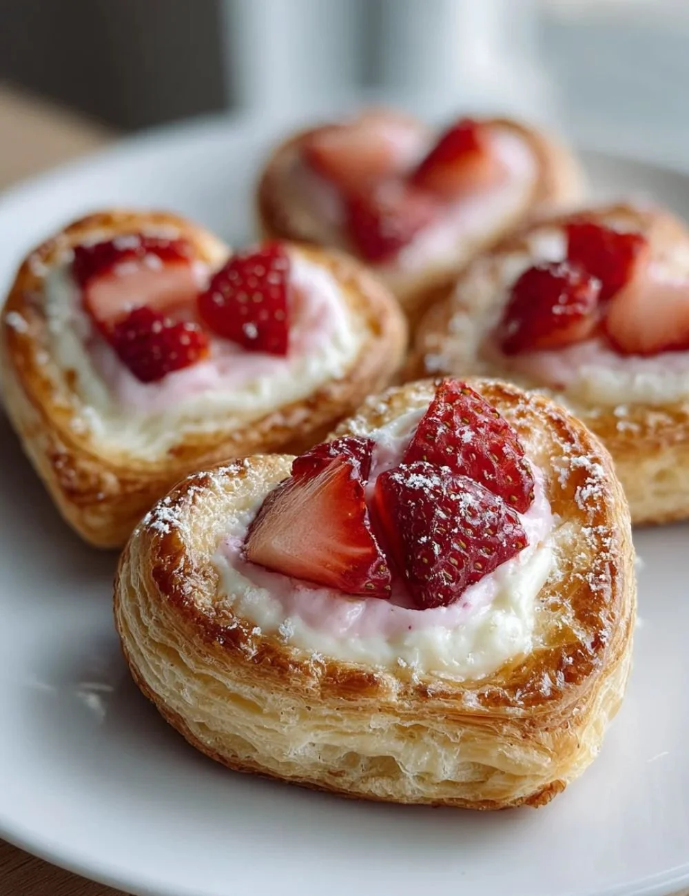 Strawberry Cream Cheese Heart Danishes on a plate