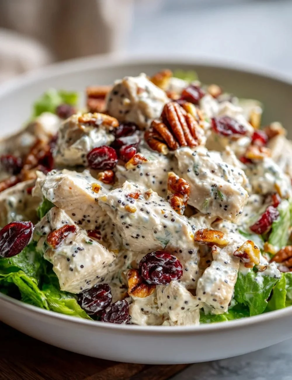 Sweet Savory Cranberry Pecan Chicken Salad with nuts and cranberries