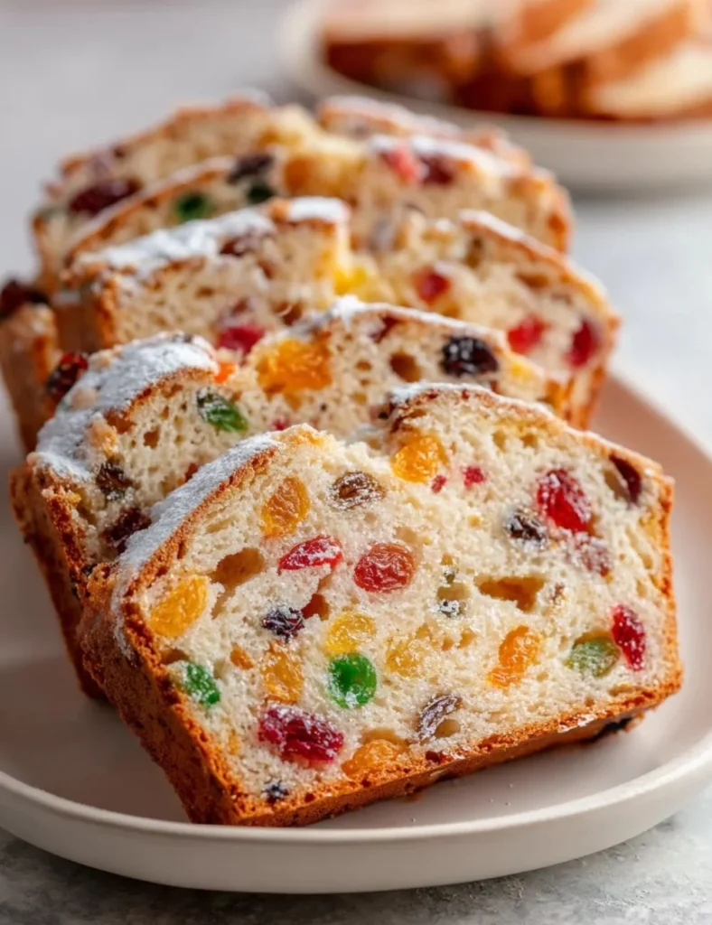 Homemade sweet fruit bread with colorful dried fruits and nuts