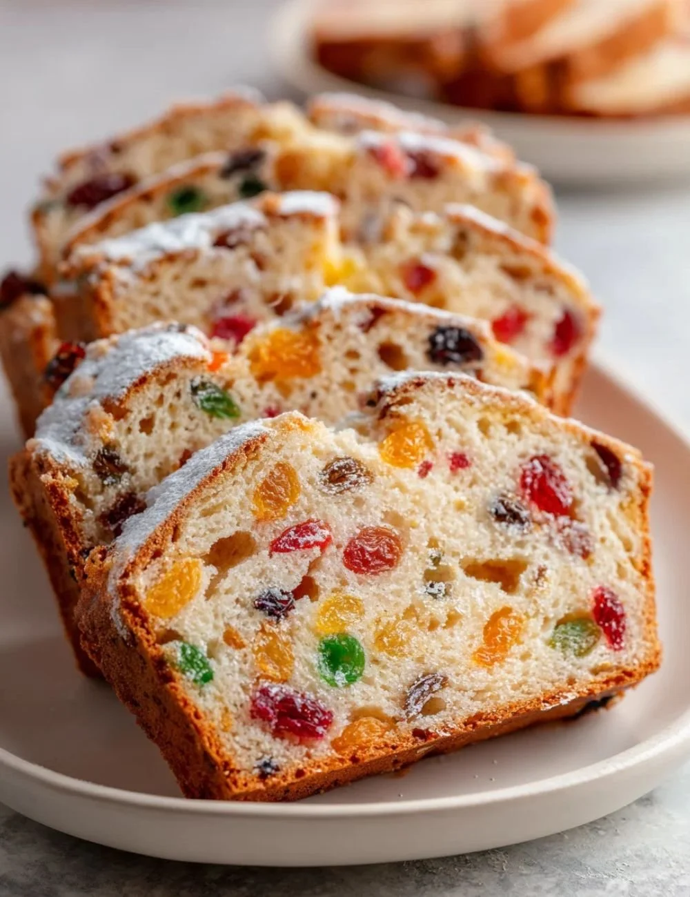 Homemade sweet fruit bread with colorful dried fruits and nuts