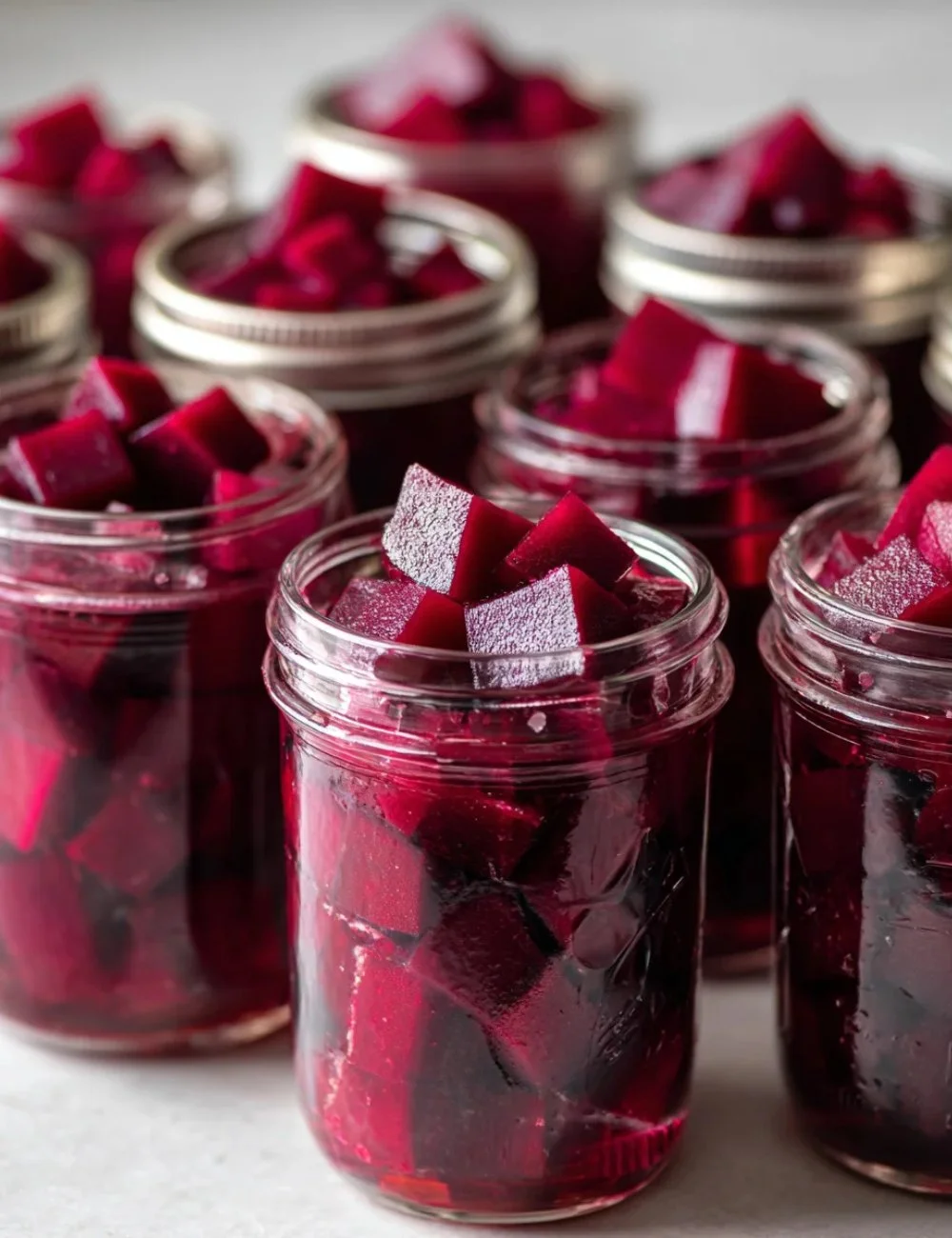 Jar of sweet and tangy pickled beets on a wooden table
