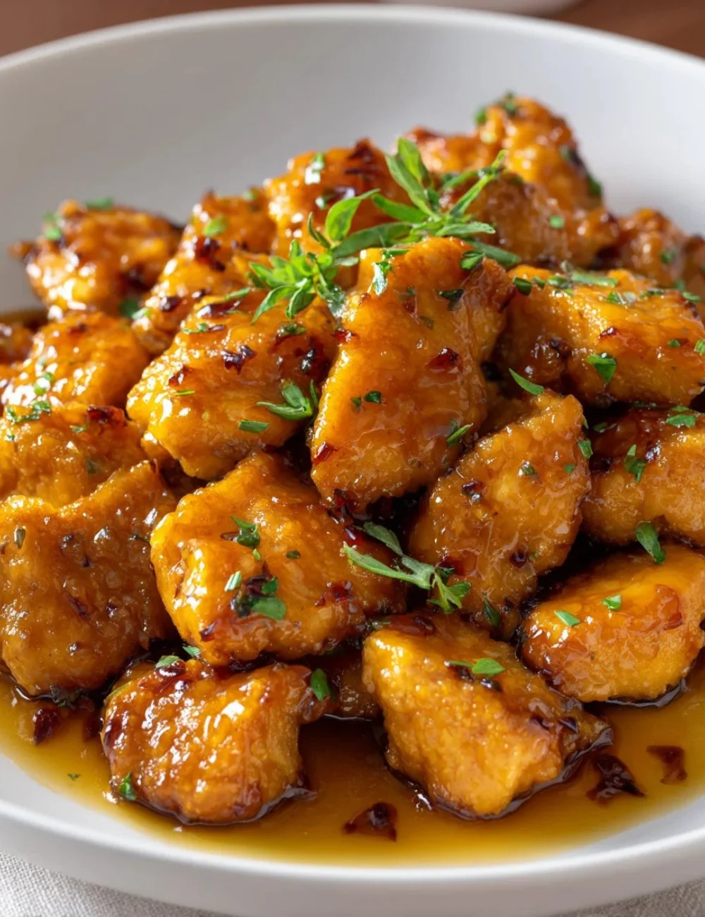 Thai orange chicken stir fry with vegetables in a bowl
