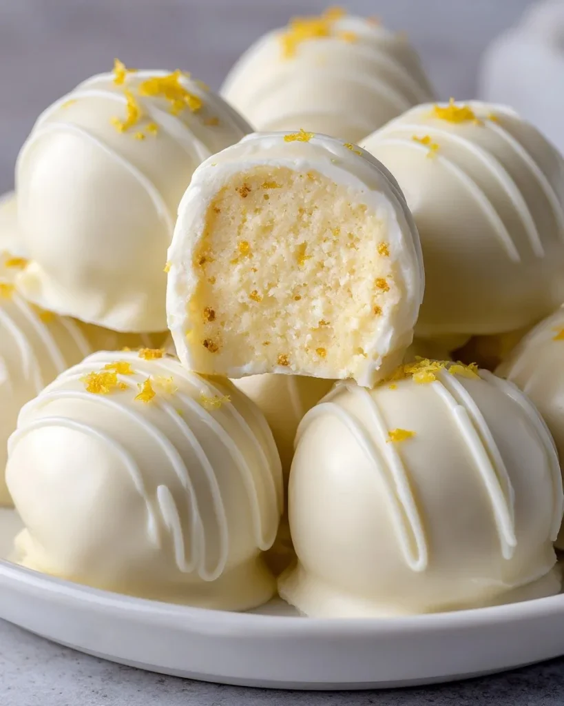 Delicious white chocolate limoncello truffles on a decorative plate
