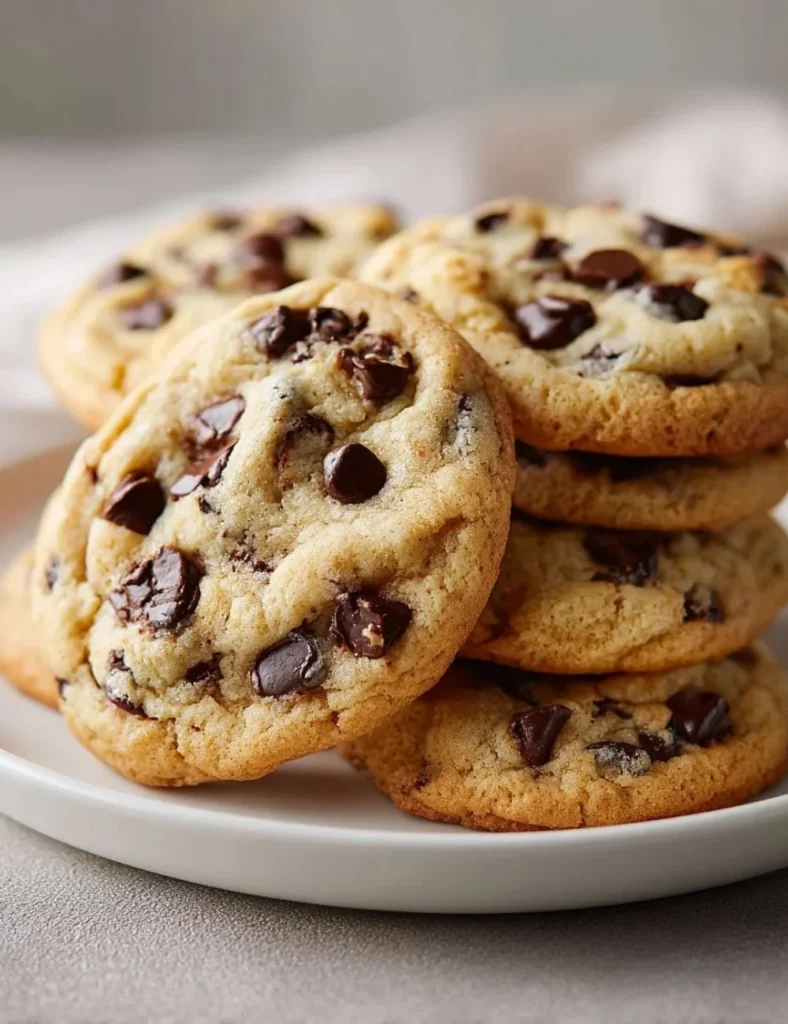 Yogurt chocolate chip cookies on a plate with chocolate chips and yogurt