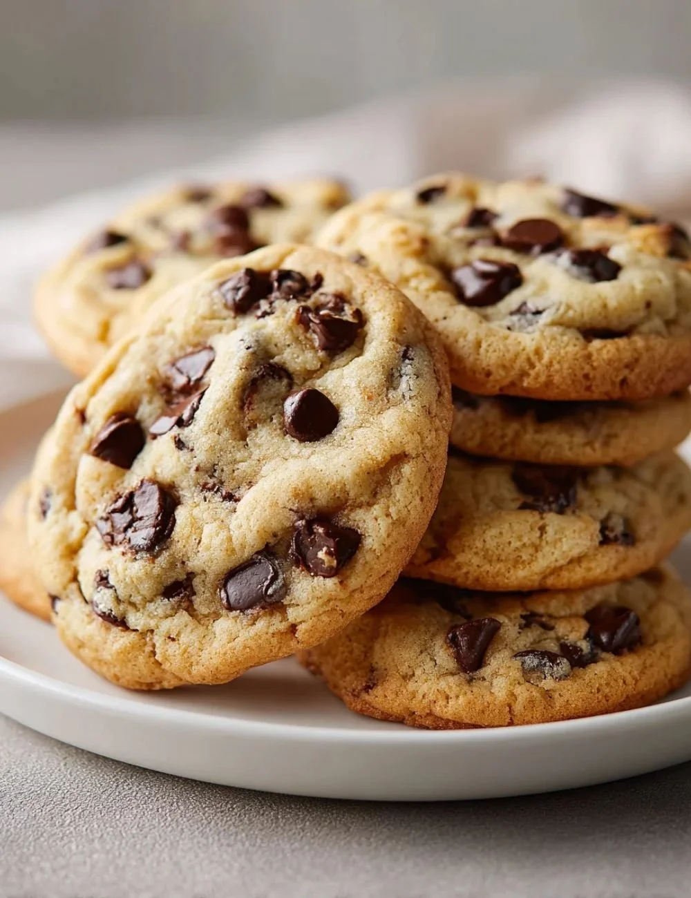 Yogurt chocolate chip cookies on a plate with chocolate chips and yogurt