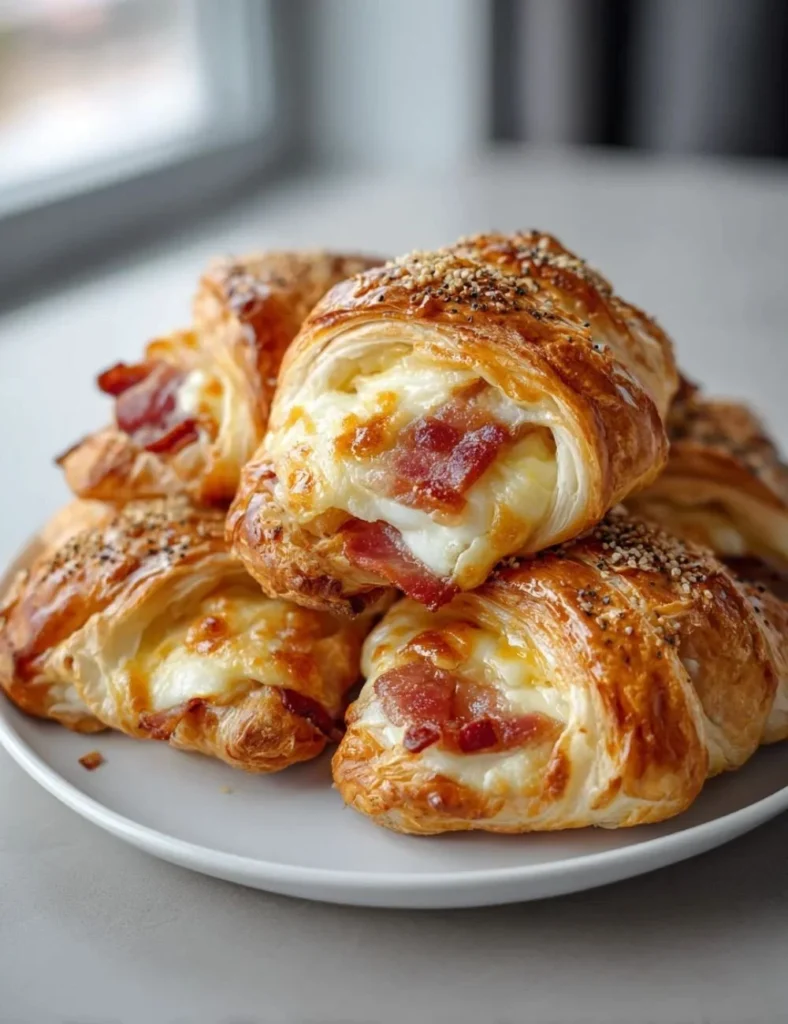 Beef bacon egg cheese pastry served on a plate