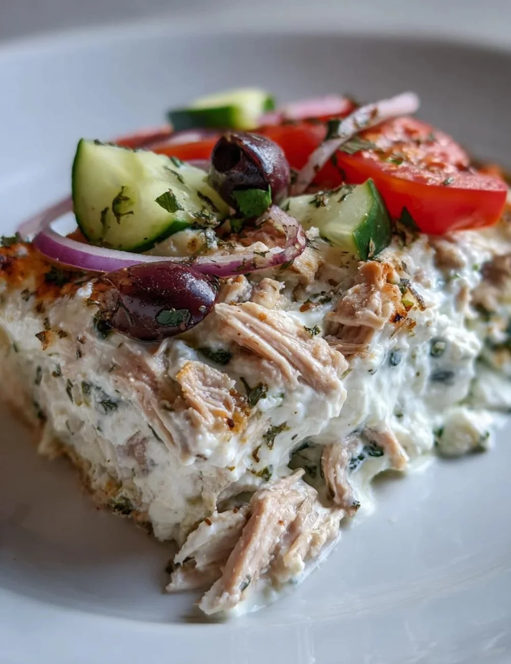 Delicious Dump and Bake Chicken Tzatziki Casserole ready to serve