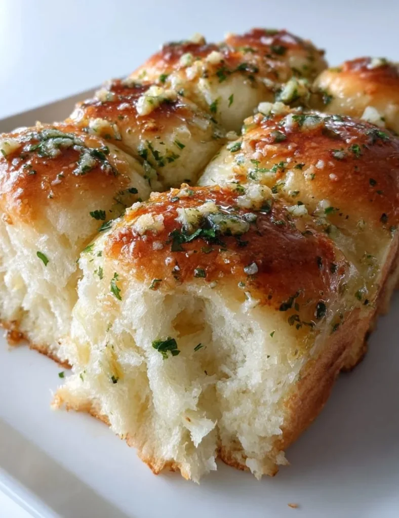Freshly baked garlic rolls with a golden crust and buttery garlic topping