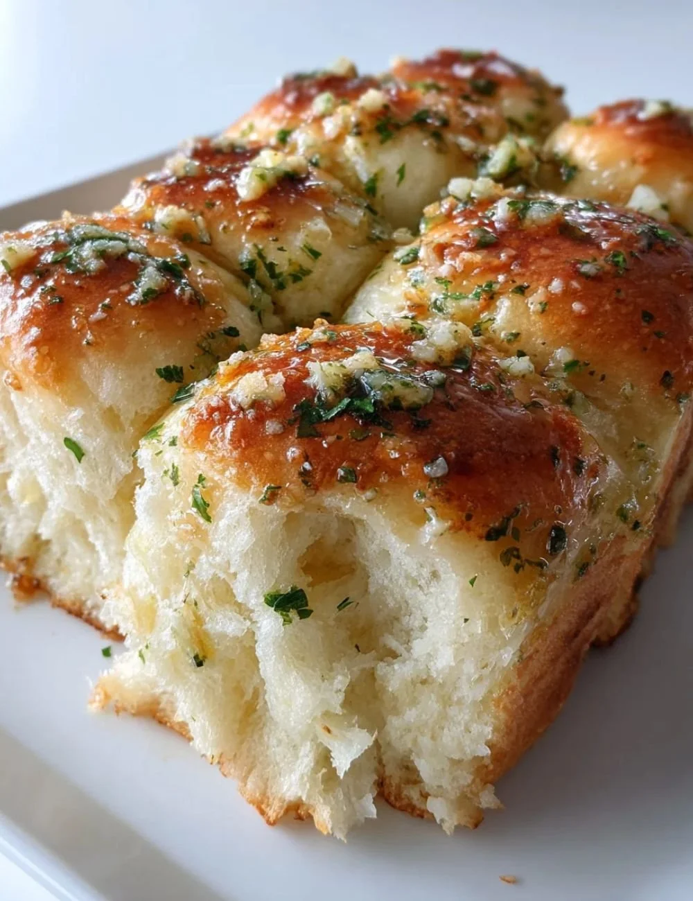 Freshly baked garlic rolls with a golden crust and buttery garlic topping
