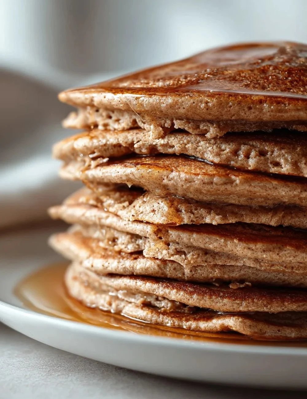 Fluffy gin gingerbread protein pancakes topped with syrup and spices.